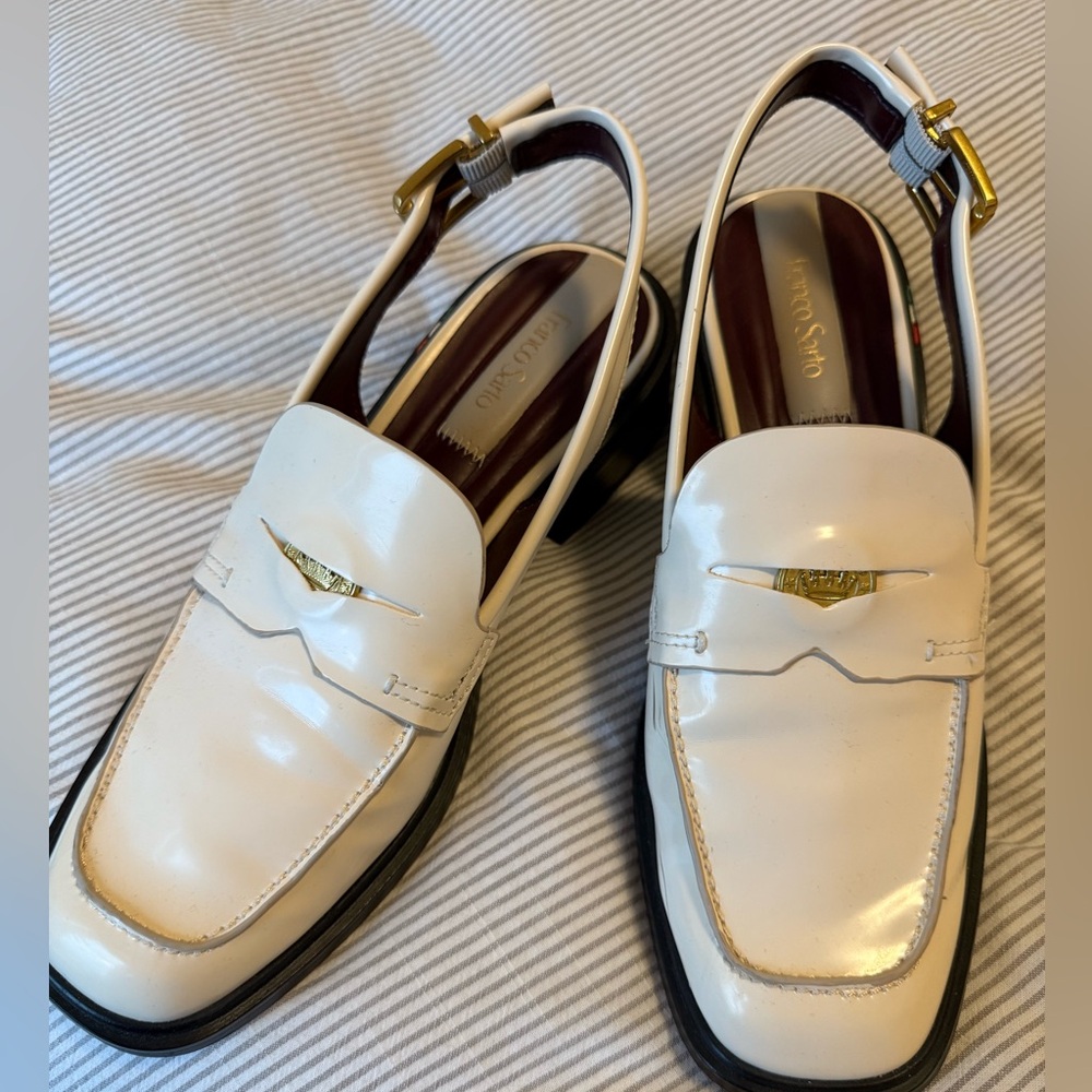 Franco Sarto Cream Women’s Loafers with Gold Accent